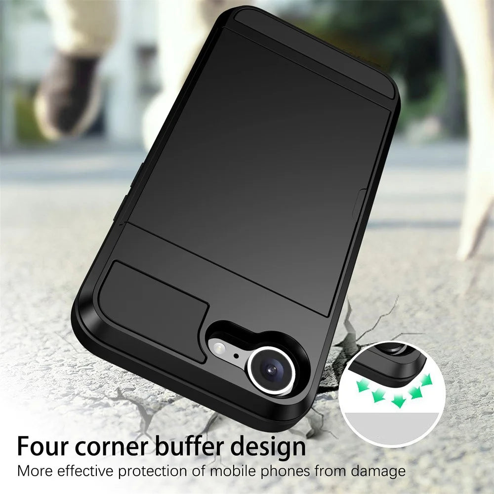 AMORUS Phone Case For iPhone SE (2022)  /  (2020)  /  8  /  7 PC TPU Back Cover with Sliding Card Holder - Black - 6