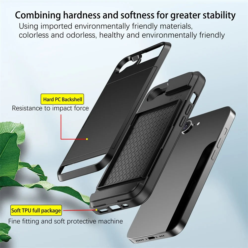 AMORUS Phone Case For iPhone SE (2022)  /  (2020)  /  8  /  7 PC TPU Back Cover with Sliding Card Holder - Black - 7