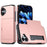 AMORUS For iPhone 17 Case with Sliding Card Holder PC TPU Phone Back Cover - Rose Gold - 1