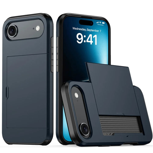 AMORUS For iPhone Air Case with Sliding Card Holder PC TPU Phone Back Cover - Navy Blue - 1