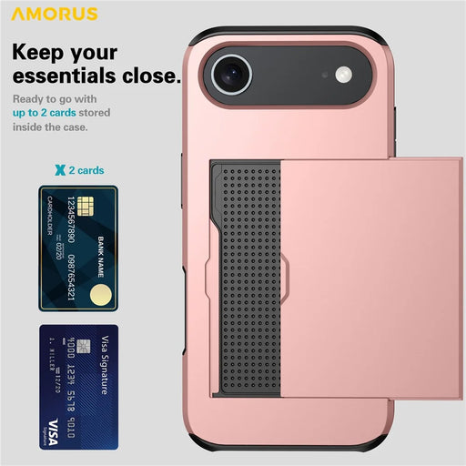 AMORUS For iPhone Air Case with Sliding Card Holder PC TPU Phone Back Cover - Navy Blue - 2