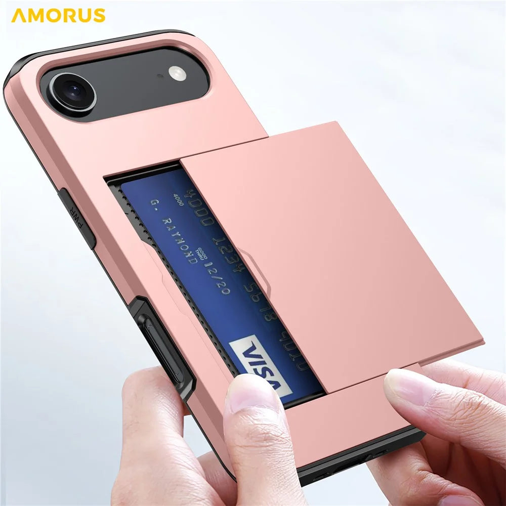 AMORUS For iPhone Air Case with Sliding Card Holder PC TPU Phone Back Cover - Navy Blue - 3