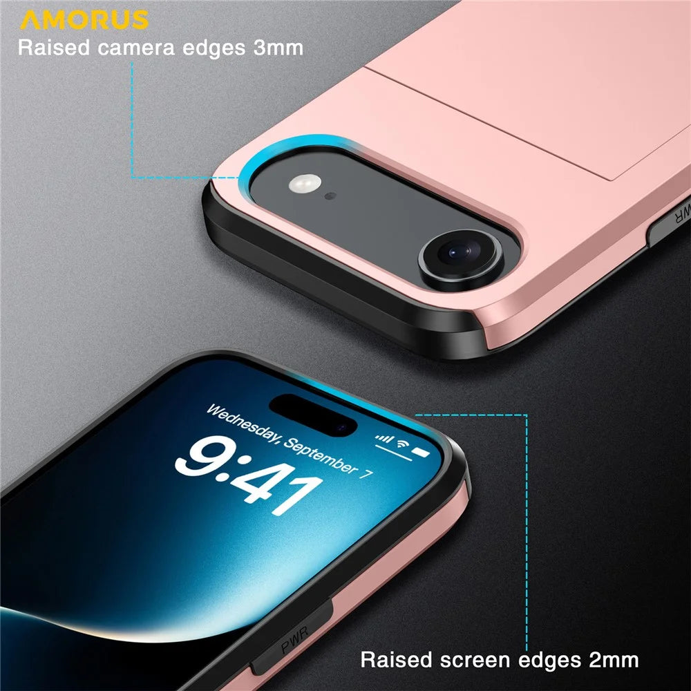 AMORUS For iPhone Air Case with Sliding Card Holder PC TPU Phone Back Cover - Navy Blue - 4