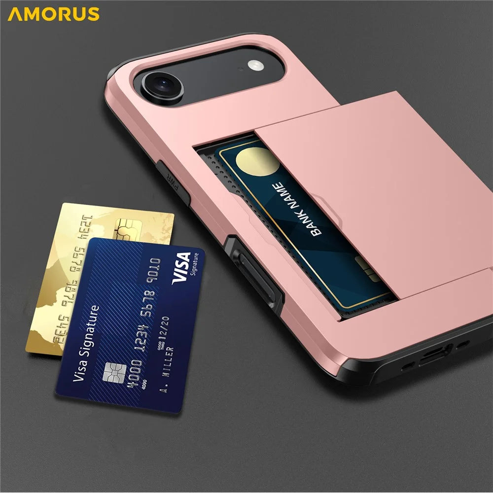 AMORUS For iPhone Air Case with Sliding Card Holder PC TPU Phone Back Cover - Navy Blue - 5