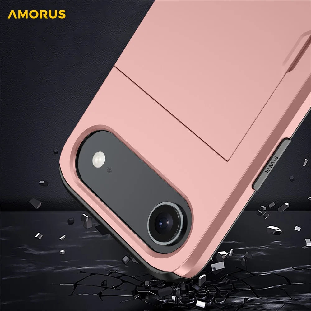 AMORUS For iPhone Air Case with Sliding Card Holder PC TPU Phone Back Cover - Navy Blue - 6