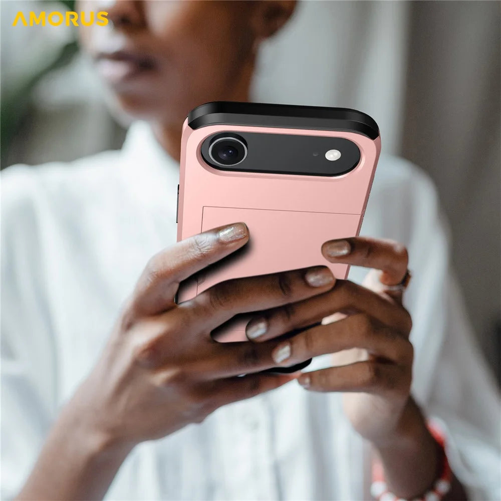 AMORUS For iPhone Air Case with Sliding Card Holder PC TPU Phone Back Cover - Navy Blue - 7