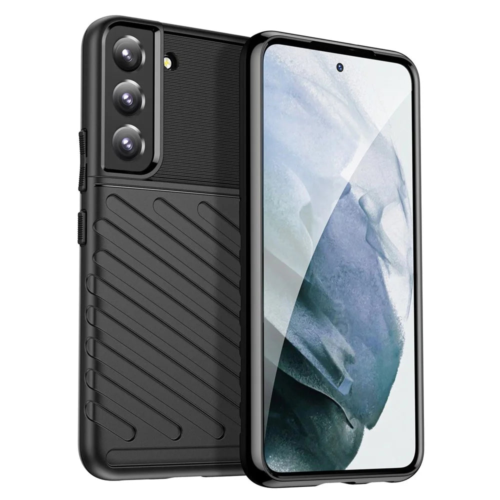 Thunder Series Twill Texture Phone Case for Samsung Galaxy S23 Shockproof Case Anti-Fingerprint Scratch Resistant Thickened TPU Cover - Black - 1