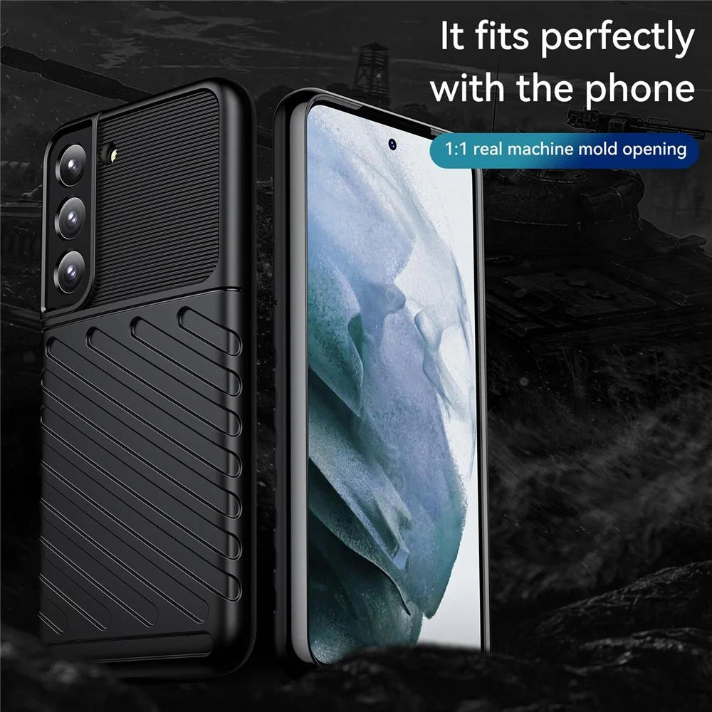 Thunder Series Twill Texture Phone Case for Samsung Galaxy S23 Shockproof Case Anti-Fingerprint Scratch Resistant Thickened TPU Cover - Black - 2