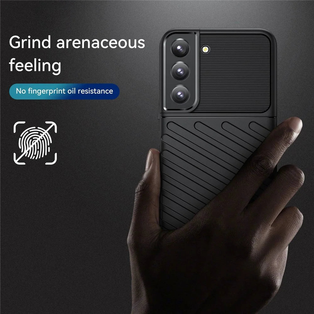 Thunder Series Twill Texture Phone Case for Samsung Galaxy S23 Shockproof Case Anti-Fingerprint Scratch Resistant Thickened TPU Cover - Black - 3