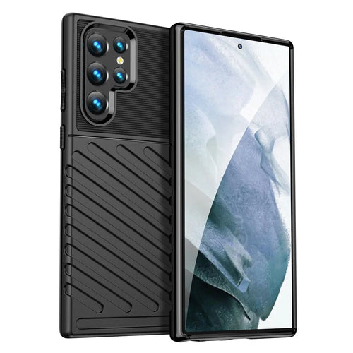 Anti-Drop Phone Case for Samsung Galaxy S23 Ultra Shockproof Case Thunder Series Twill Texture Anti-Scratch Thickened TPU Cover - Black - 1