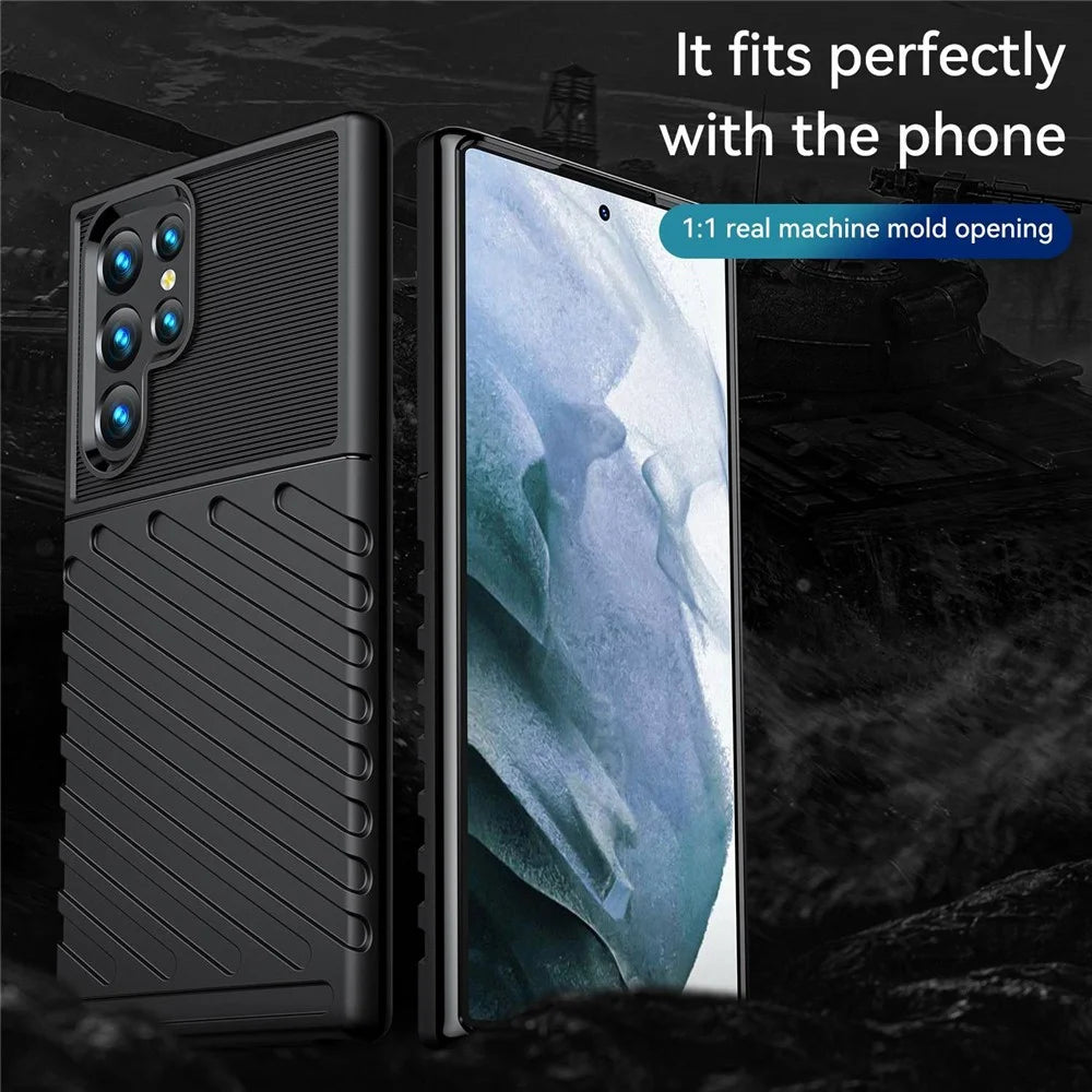 Anti-Drop Phone Case for Samsung Galaxy S23 Ultra Shockproof Case Thunder Series Twill Texture Anti-Scratch Thickened TPU Cover - Black - 2