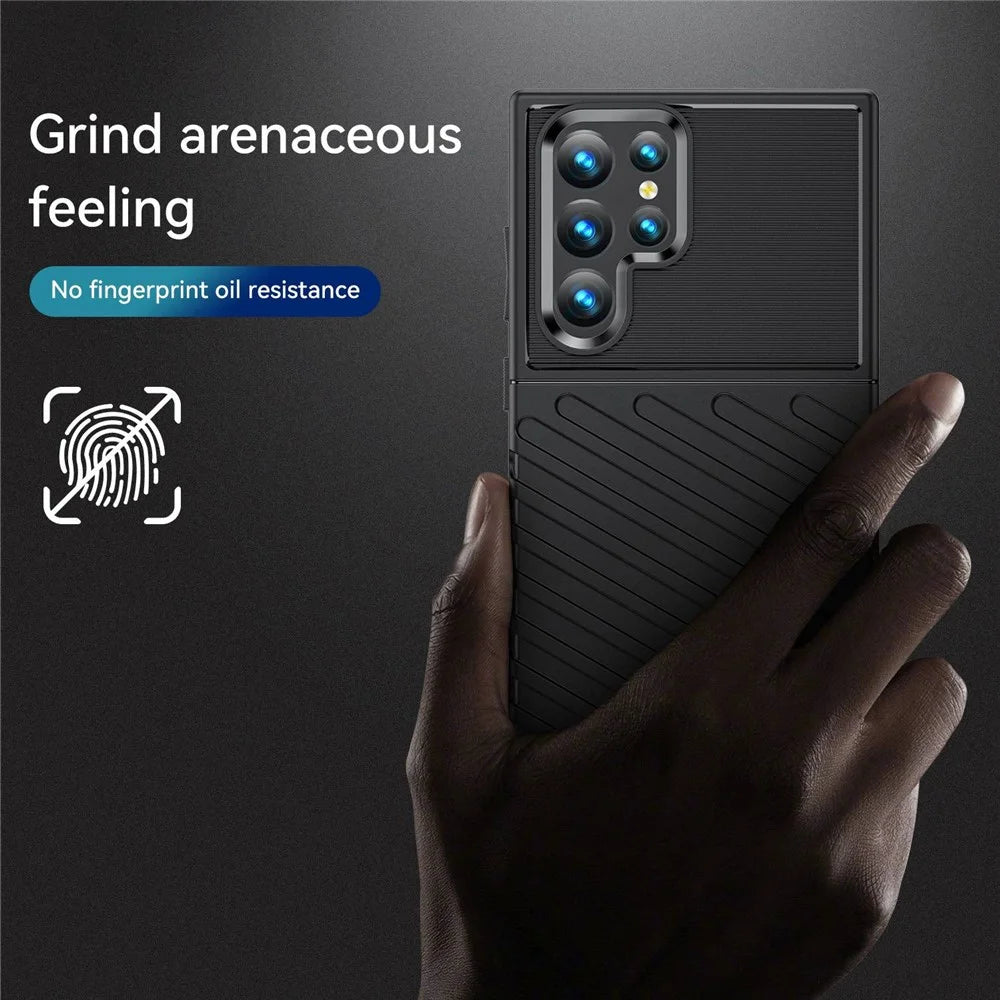 Anti-Drop Phone Case for Samsung Galaxy S23 Ultra Shockproof Case Thunder Series Twill Texture Anti-Scratch Thickened TPU Cover - Black - 3