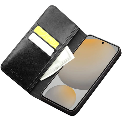 QIALINO For Samsung Galaxy S25 FE Case Wallet Stand Genuine Cow Leather Phone Cover - Black - 2