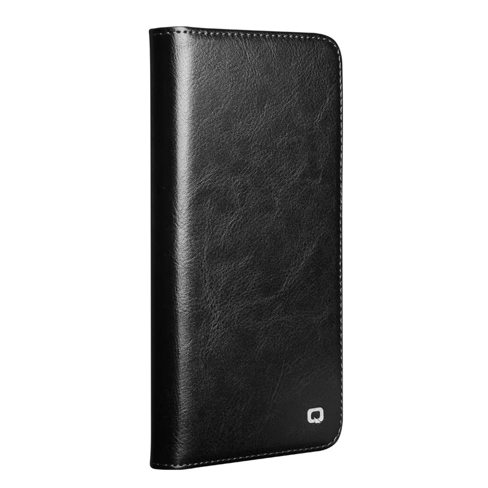 QIALINO For Samsung Galaxy S25 FE Case Wallet Stand Genuine Cow Leather Phone Cover - Black - 5