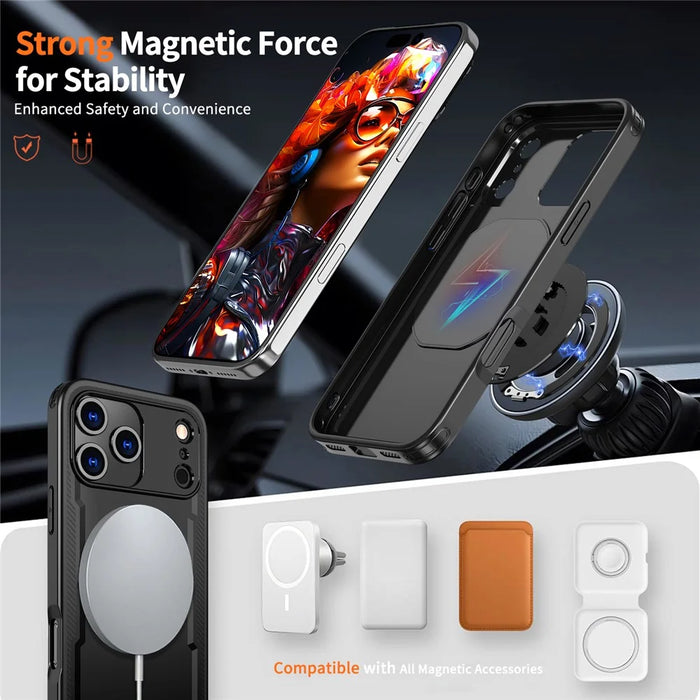 For iPhone 17 Pro Max Case Compatible with MagSafe TPU + PC Kickstand Phone Cover - Black - 2