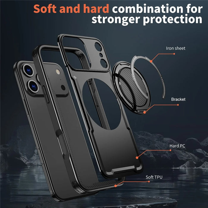 For iPhone 17 Pro Max Case Compatible with MagSafe TPU + PC Kickstand Phone Cover - Black - 6