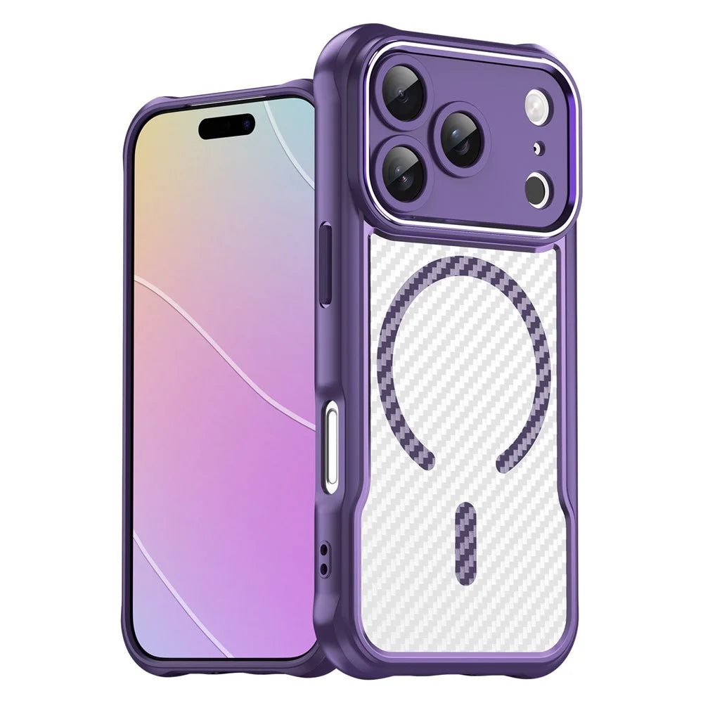 For iPhone 17 Pro Case Compatible with MagSafe Carbon Fiber Textured Hybrid Phone Cover - Purple - 1