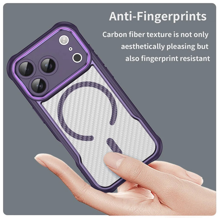 For iPhone 17 Pro Case Compatible with MagSafe Carbon Fiber Textured Hybrid Phone Cover - Purple - 3