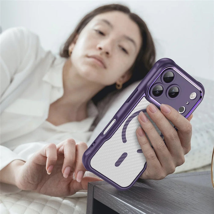 For iPhone 17 Pro Case Compatible with MagSafe Carbon Fiber Textured Hybrid Phone Cover - Purple - 5