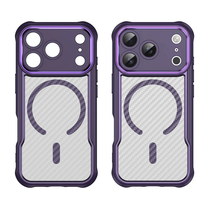 For iPhone 17 Pro Case Compatible with MagSafe Carbon Fiber Textured Hybrid Phone Cover - Purple - 6
