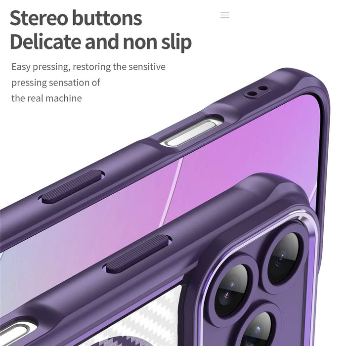For iPhone 17 Pro Case Compatible with MagSafe Carbon Fiber Textured Hybrid Phone Cover - Purple - 7