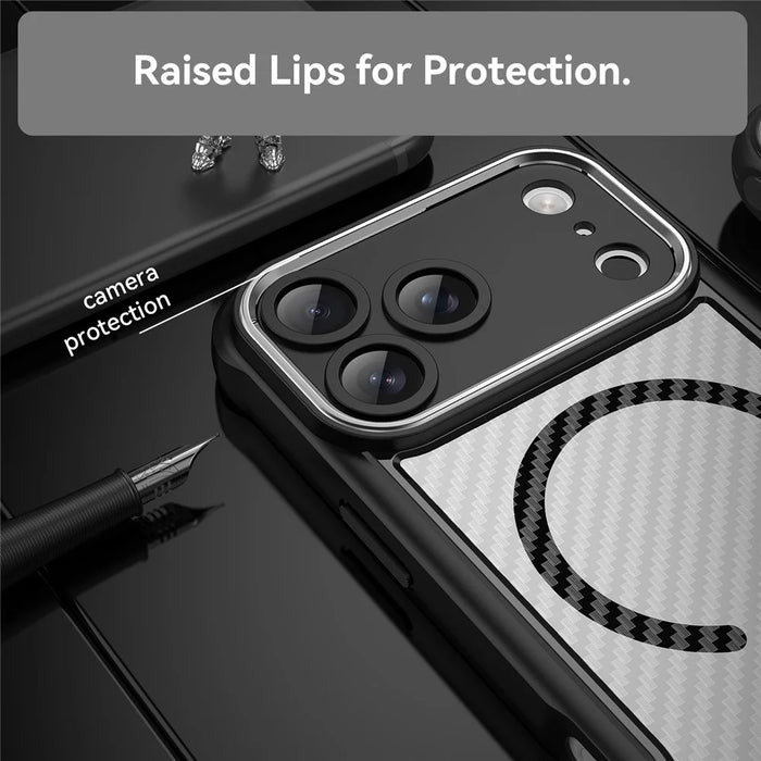 For iPhone 17 Pro Max Case Compatible with MagSafe Carbon Fiber Textured Hybrid Phone Cover - Black - 4