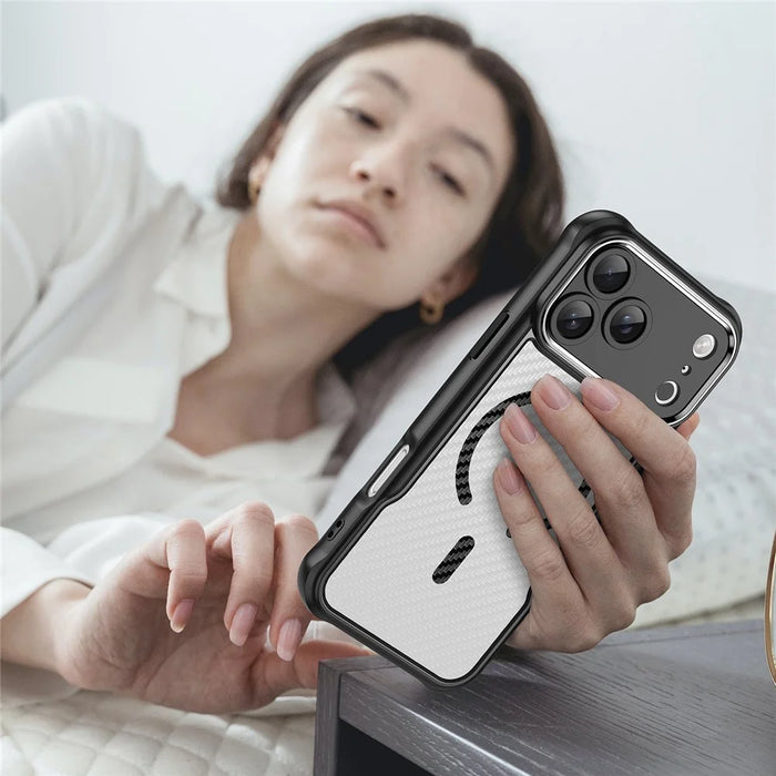 For iPhone 17 Pro Max Case Compatible with MagSafe Carbon Fiber Textured Hybrid Phone Cover - Black - 5