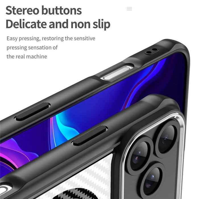 For iPhone 17 Pro Max Case Compatible with MagSafe Carbon Fiber Textured Hybrid Phone Cover - Black - 7