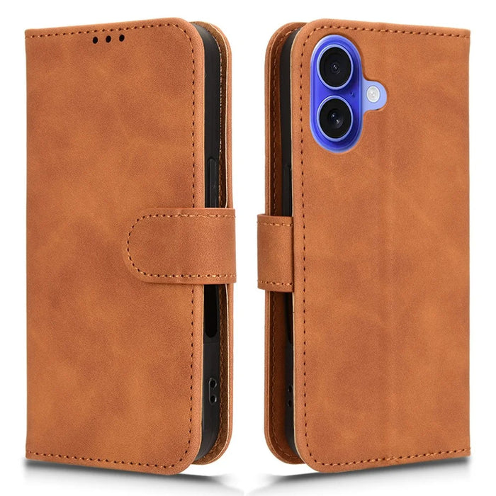 For iPhone 17 Leather Case Skin Feel Anti Drop Wallet Flip Phone Cover - Brown - 1
