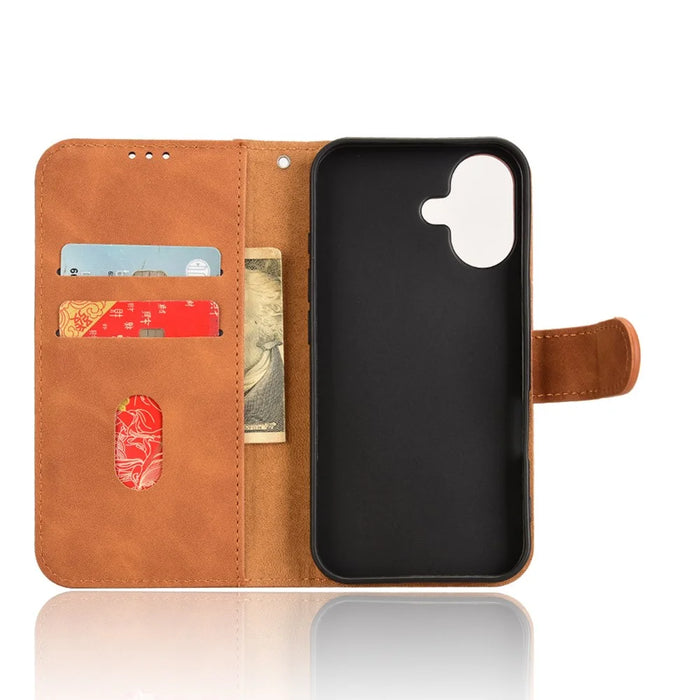 For iPhone 17 Leather Case Skin Feel Anti Drop Wallet Flip Phone Cover - Brown - 2