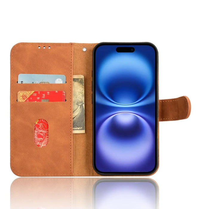 For iPhone 17 Leather Case Skin Feel Anti Drop Wallet Flip Phone Cover - Brown - 3