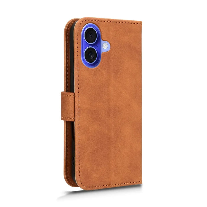 For iPhone 17 Leather Case Skin Feel Anti Drop Wallet Flip Phone Cover - Brown - 5