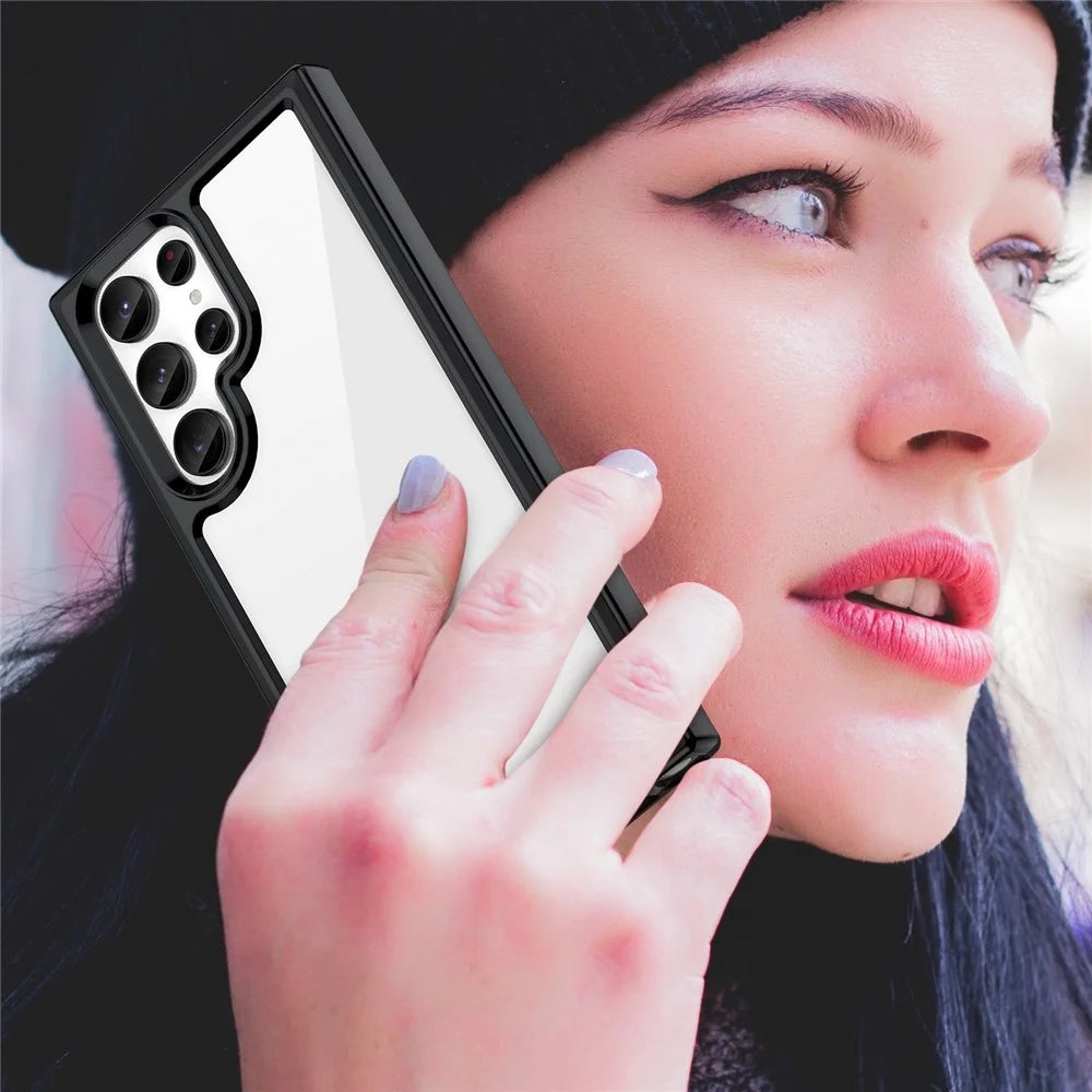 For Samsung Galaxy S23 Ultra Anti-scratch Phone Case TPU Bumper Acrylic Back Shockproof Cover - Black - 7