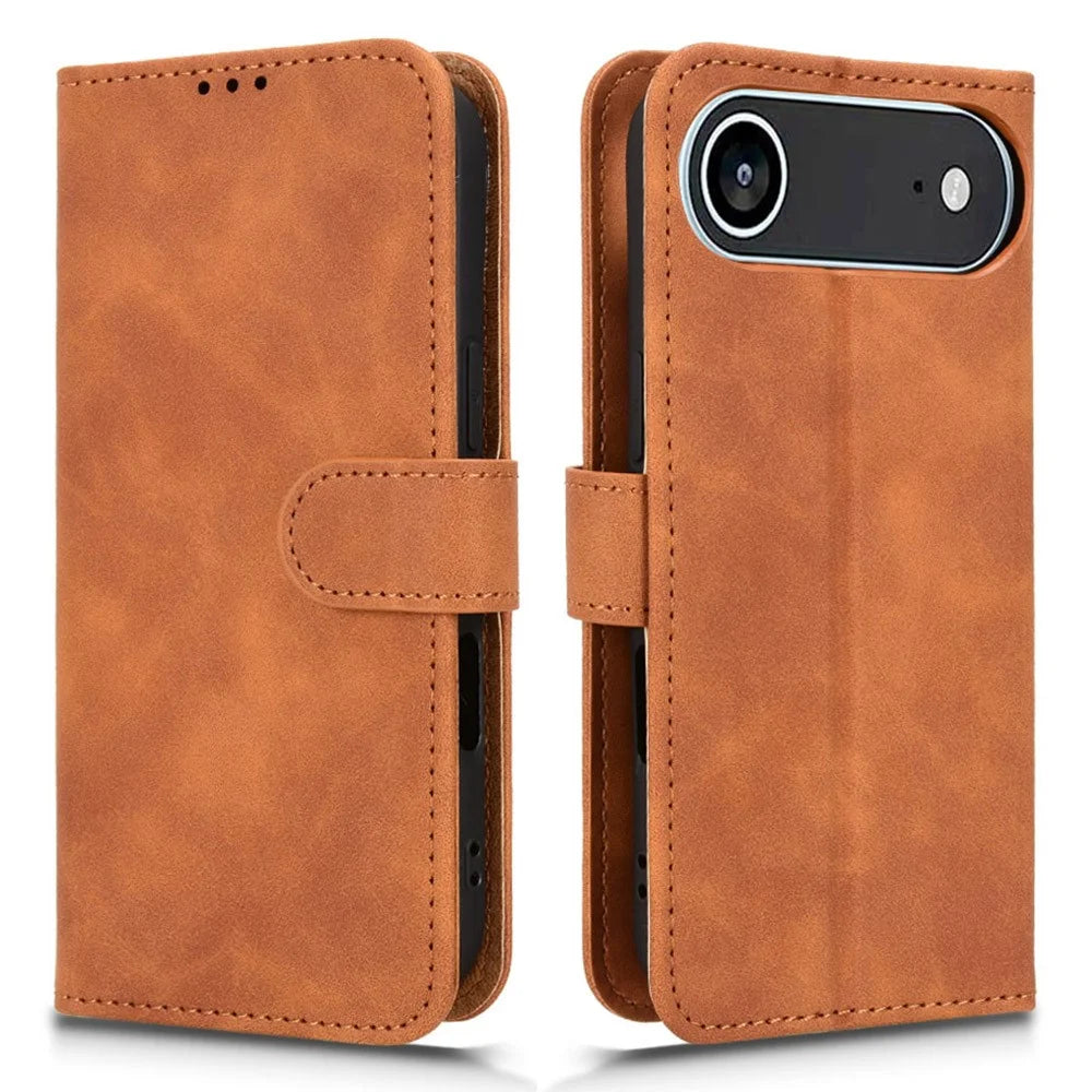 For iPhone Air Leather Case Skin Feel Anti Drop Wallet Flip Phone Cover - Brown - 1