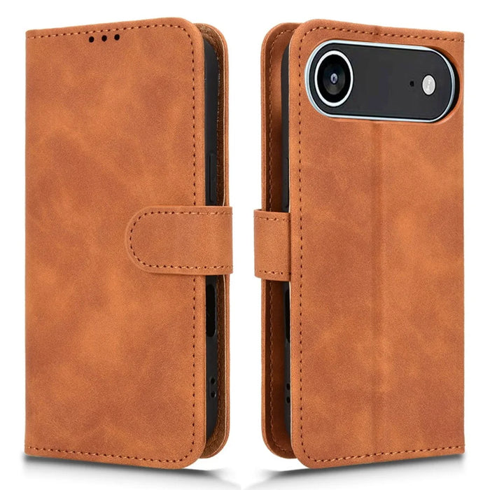 For iPhone Air Leather Case Skin Feel Anti Drop Wallet Flip Phone Cover - Brown - 1