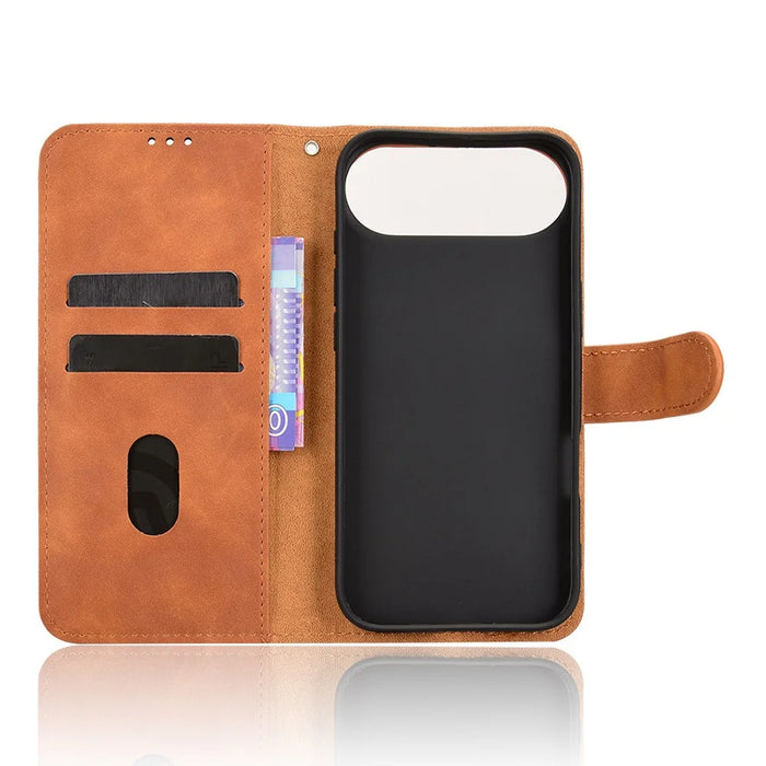 For iPhone Air Leather Case Skin Feel Anti Drop Wallet Flip Phone Cover - Brown - 2