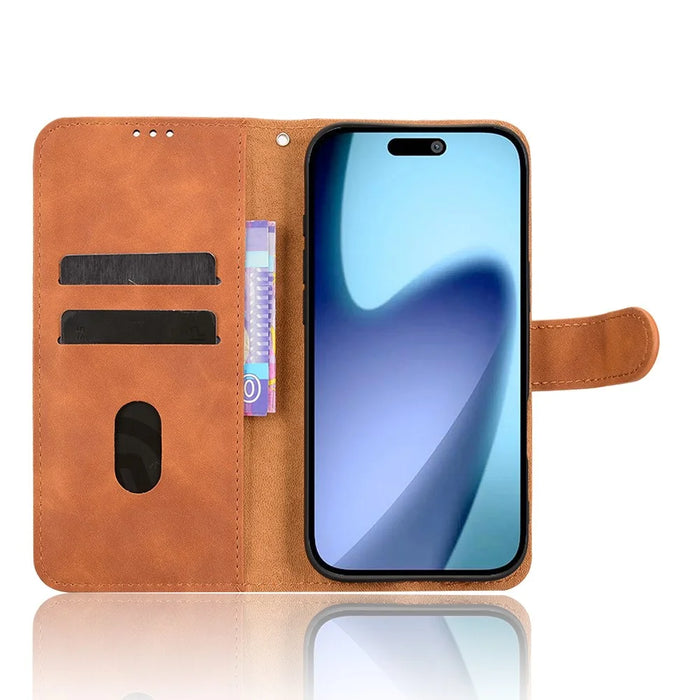 For iPhone Air Leather Case Skin Feel Anti Drop Wallet Flip Phone Cover - Brown - 3
