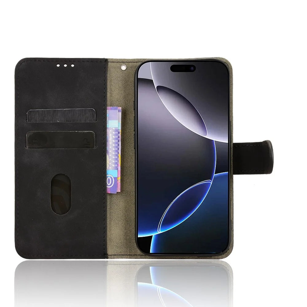 For iPhone 18 Pro / 17 Pro Leather Case Skin Feel Anti Drop Wallet Flip Phone Cover - Black - 3