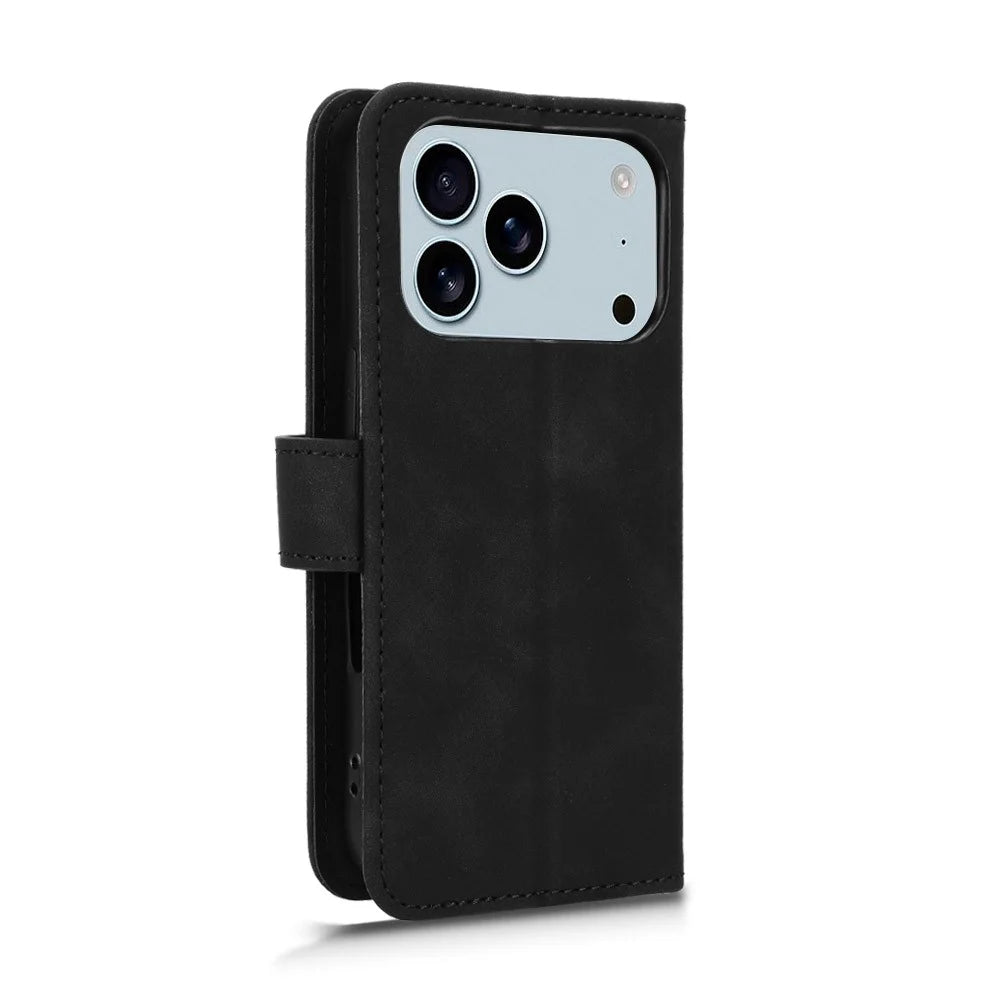 For iPhone 18 Pro / 17 Pro Leather Case Skin Feel Anti Drop Wallet Flip Phone Cover - Black - 5