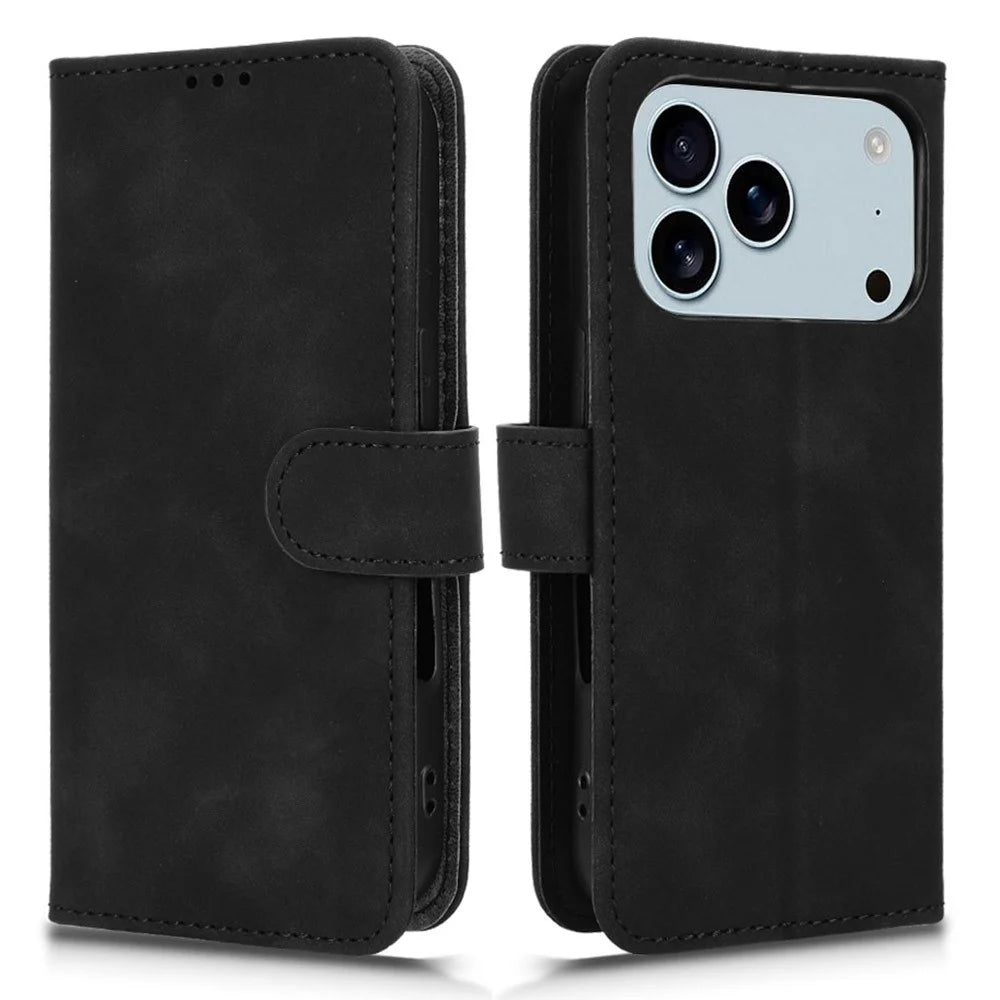 For iPhone 18 Pro Max / 17 Pro Max Leather Case Skin Feel Anti Drop Wallet Flip Phone Cover - Black - 1