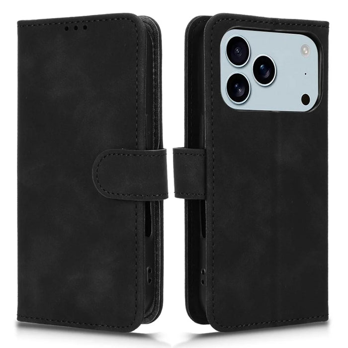 For iPhone 18 Pro Max / 17 Pro Max Leather Case Skin Feel Anti Drop Wallet Flip Phone Cover - Black - 1