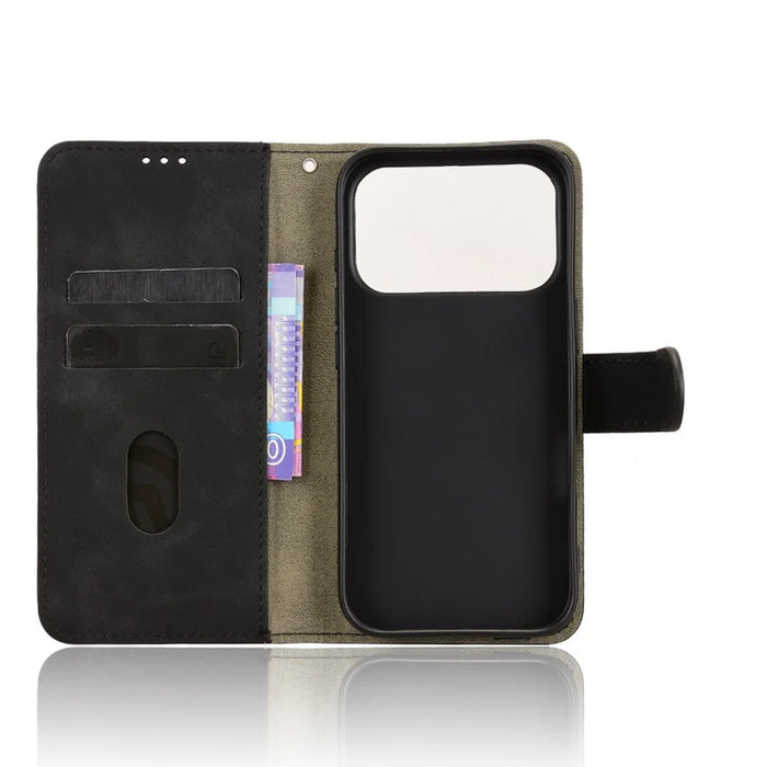 For iPhone 18 Pro Max / 17 Pro Max Leather Case Skin Feel Anti Drop Wallet Flip Phone Cover - Black - 2