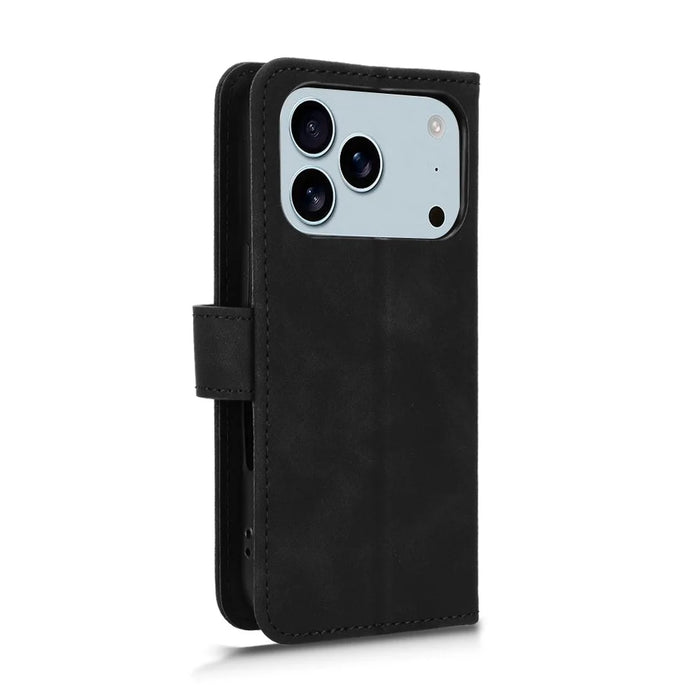 For iPhone 18 Pro Max / 17 Pro Max Leather Case Skin Feel Anti Drop Wallet Flip Phone Cover - Black - 5