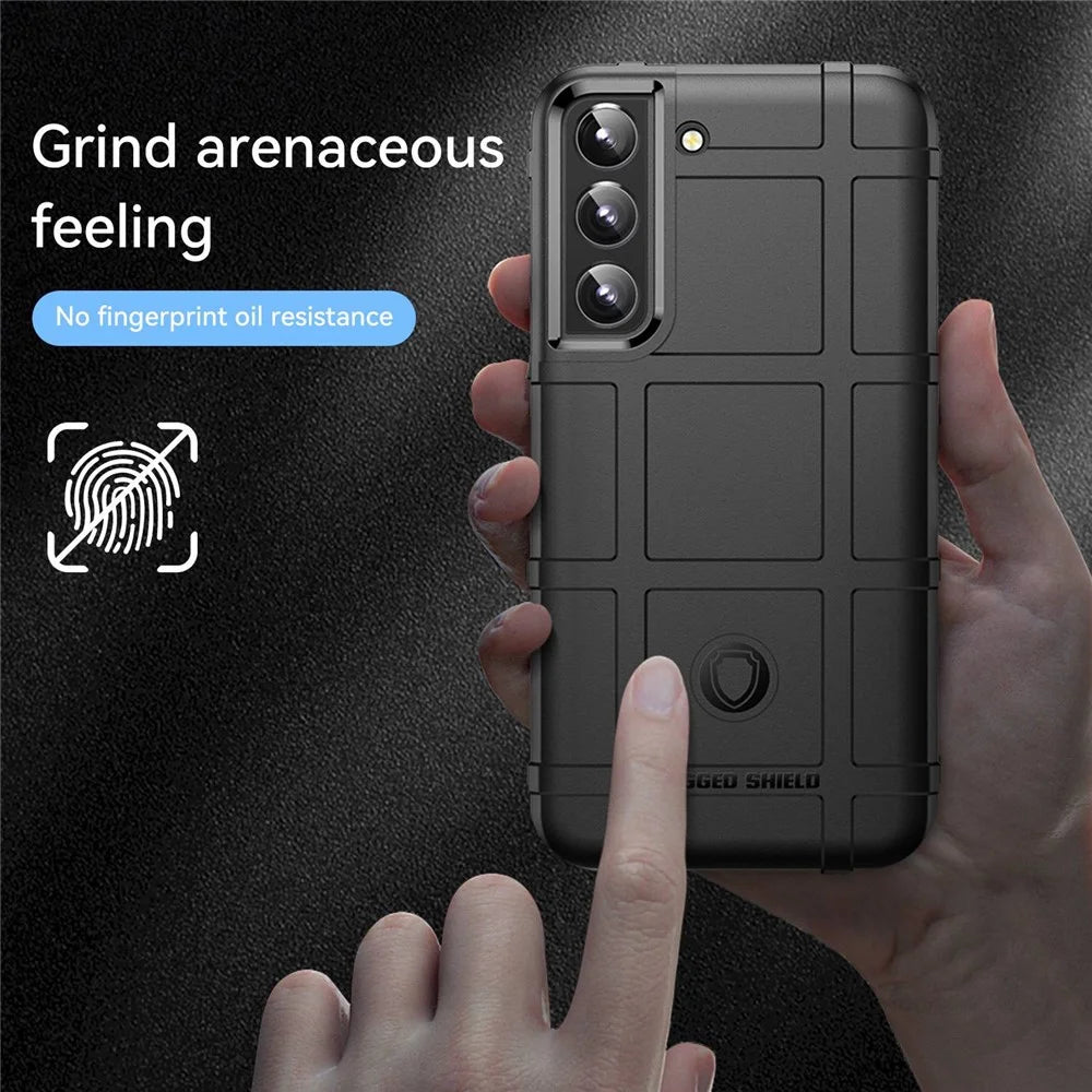 For Samsung Galaxy S23 Rugged Square Grid Texture Shockproof TPU Cover Anti-scratch Phone Case - Black - 3