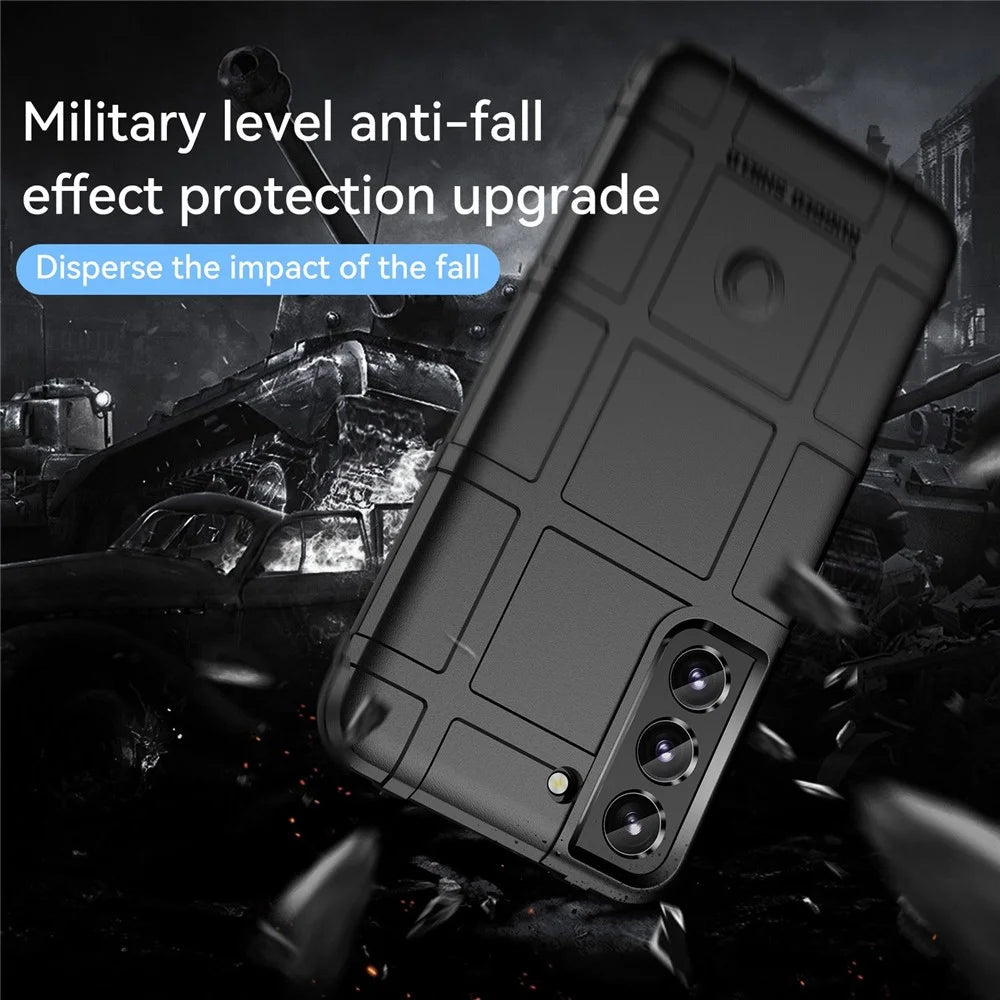 For Samsung Galaxy S23 Rugged Square Grid Texture Shockproof TPU Cover Anti-scratch Phone Case - Black - 7