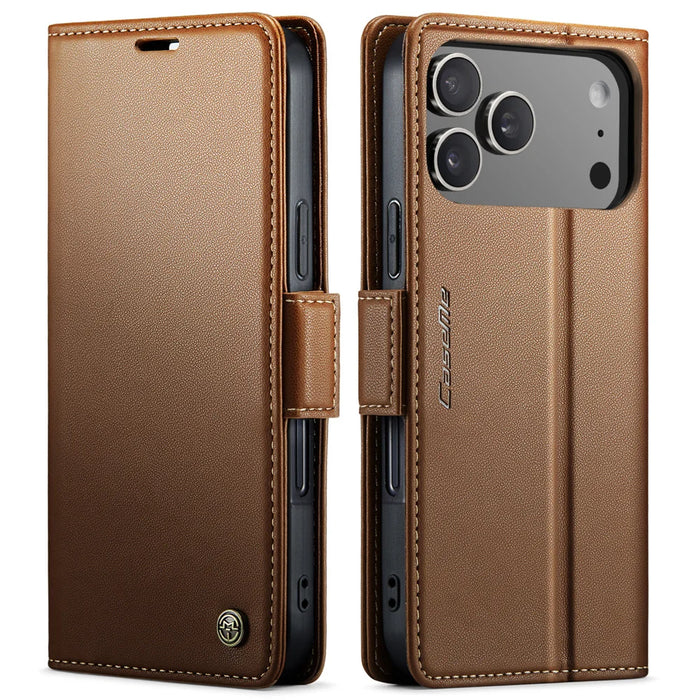 CASEME For iPhone 18 Pro / 17 Pro Case  023 Series RFID Blocking Leather Wallet Stand Phone Cover - Brown - 1