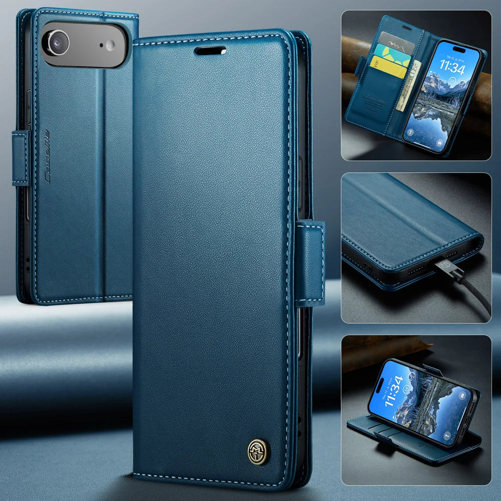 CASEME For iPhone Air Case  023 Series RFID Blocking Glossy Stand Phone Cover - Blue - 4