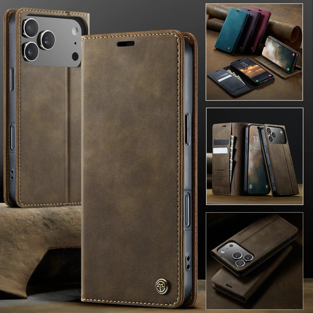 CASEME For iPhone 18 Pro / 17 Pro Case  033 Series RFID Blocking Wallet Stand Calf Texture Leather Phone Cover - Coffee - 4
