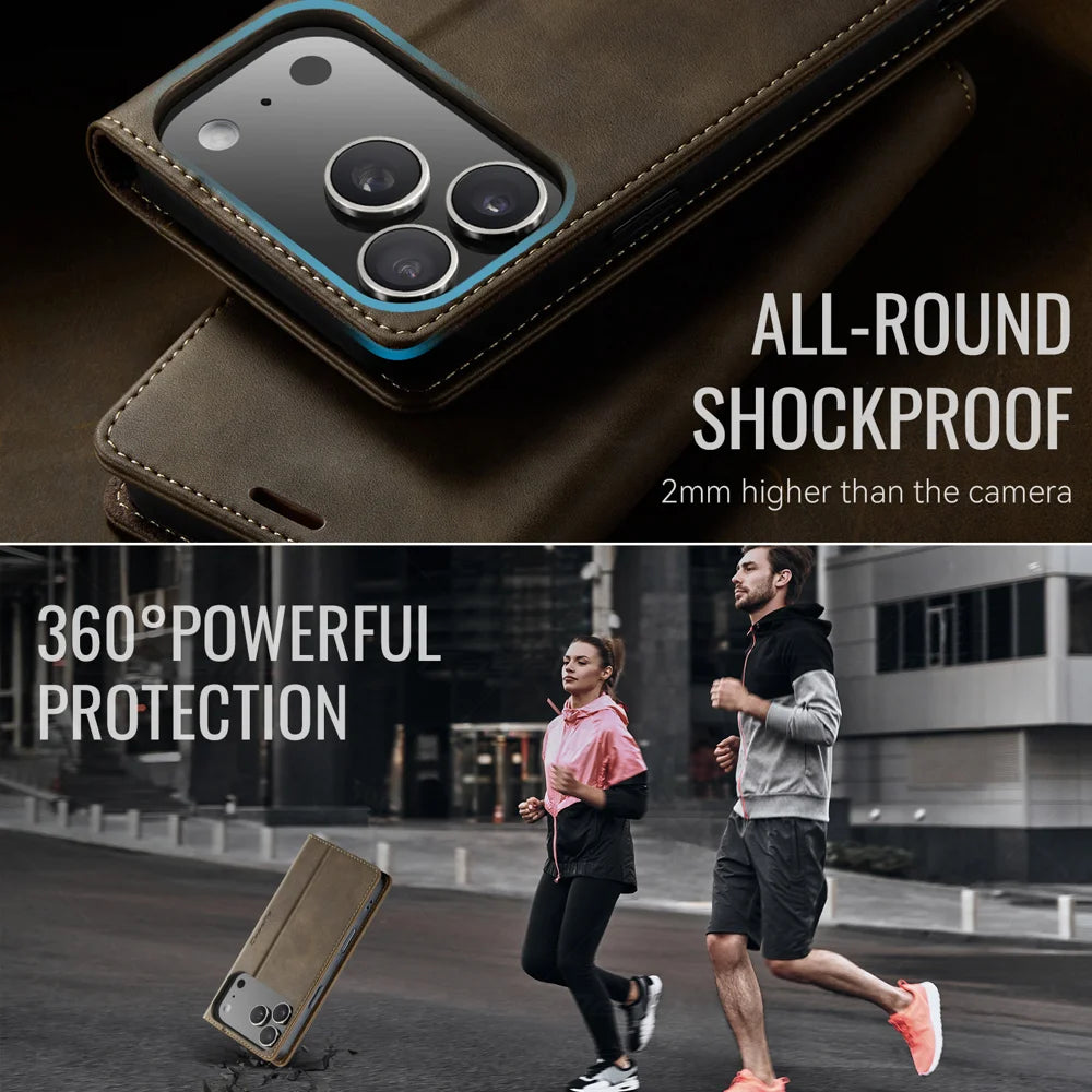 CASEME For iPhone 18 Pro / 17 Pro Case  033 Series RFID Blocking Wallet Stand Calf Texture Leather Phone Cover - Coffee - 6