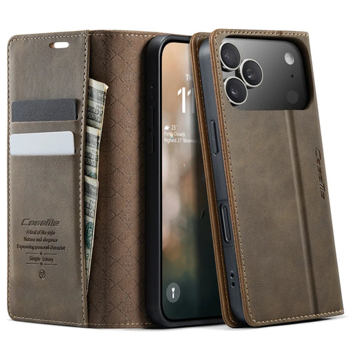 CASEME For iPhone 18 Pro Max / 17 Pro Max Case  033 Series RFID Blocking Wallet Stand Calf Texture Leather Phone Cover - Coffee - 1